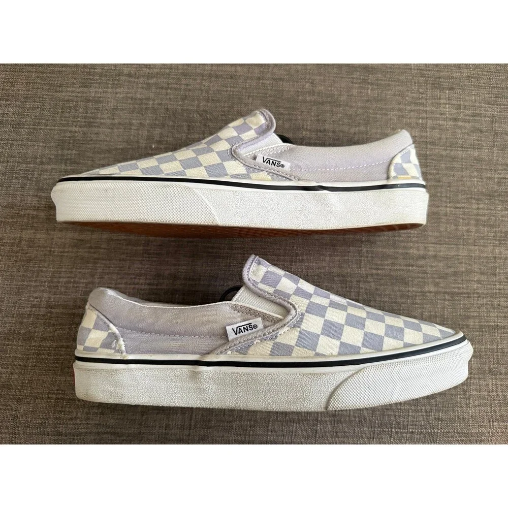 Women’s Vans  Slip-On Checkerboard Light Purple Canvas Shoes Size 7.5 *Read*